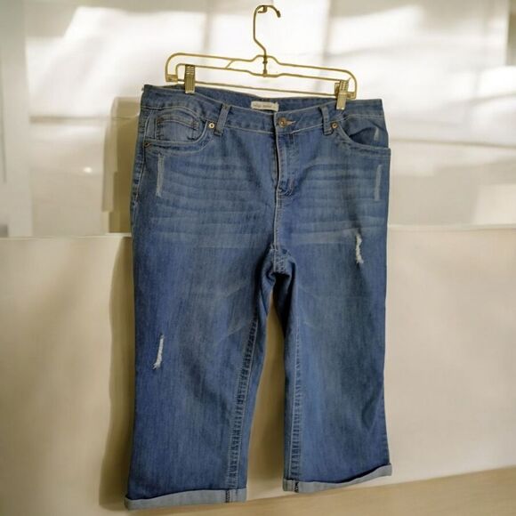 INDIGO THREAD CROP JEANS SIZE 14 Distressed - Picture 3 of 10